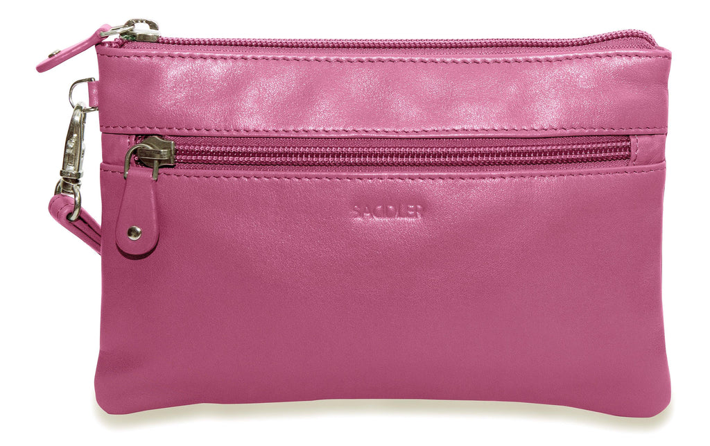SADDLER SCARLETT Leather Zip Top Mini Clutch - Phone Holder with Detachable Wrist Strap - RFID Protected