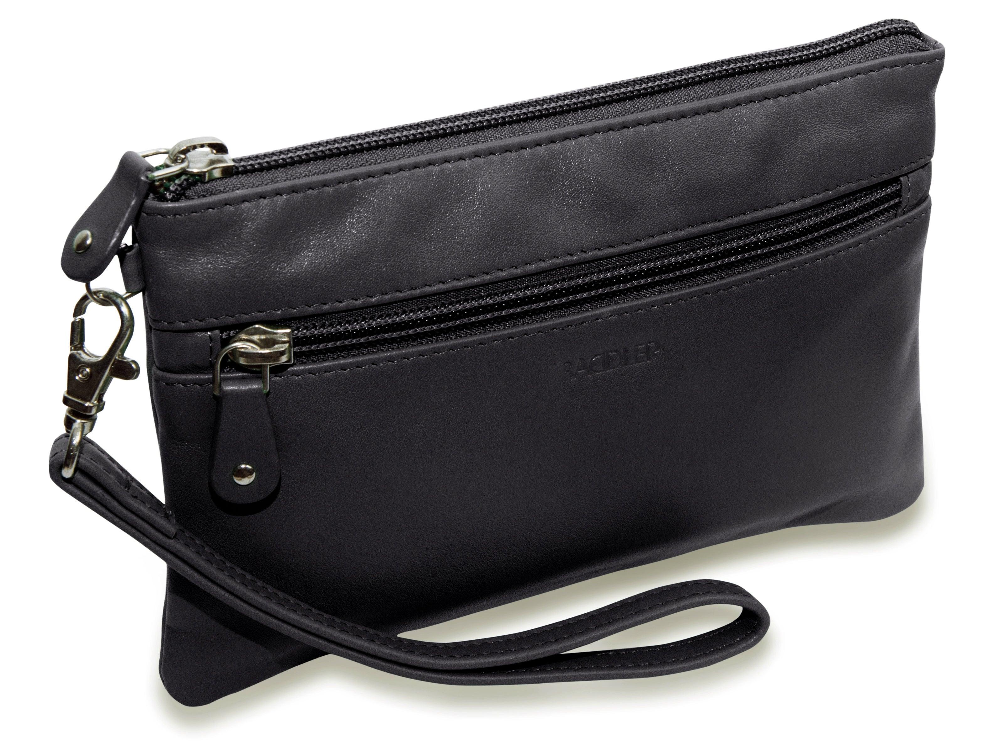 SADDLER SCARLETT Leather Zip Top Mini Clutch - Phone Holder with Detachable Wrist Strap - RFID Protected