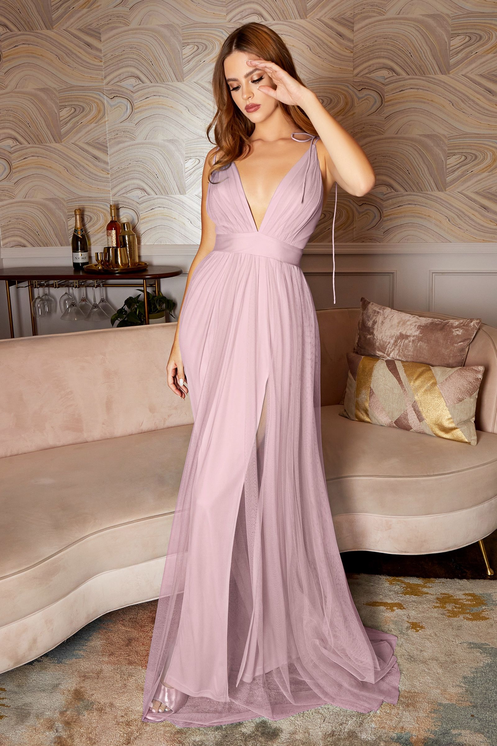 Empire Cut Dress With Deep V Neckline-4