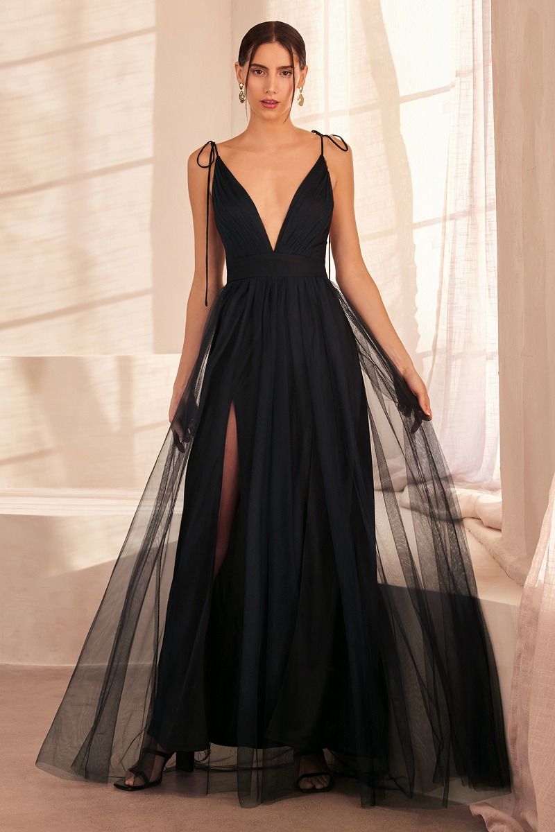 Empire Cut Dress With Deep V Neckline-1
