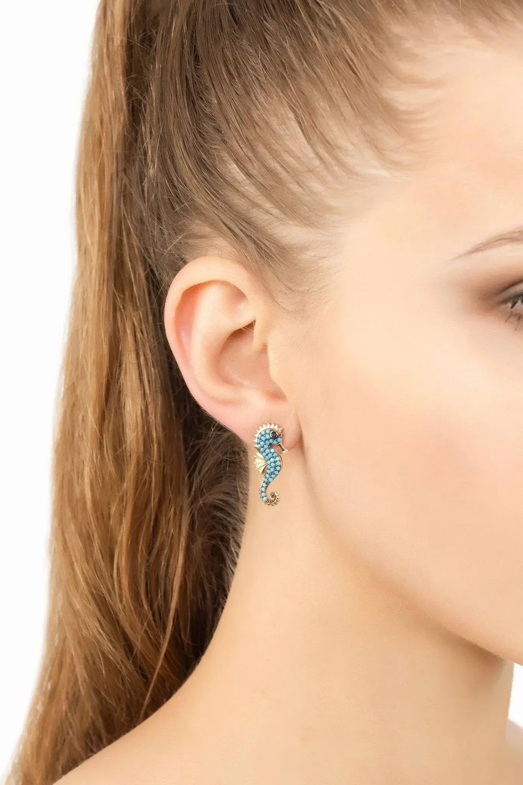 Seahorse Turquoise Earrings Gold