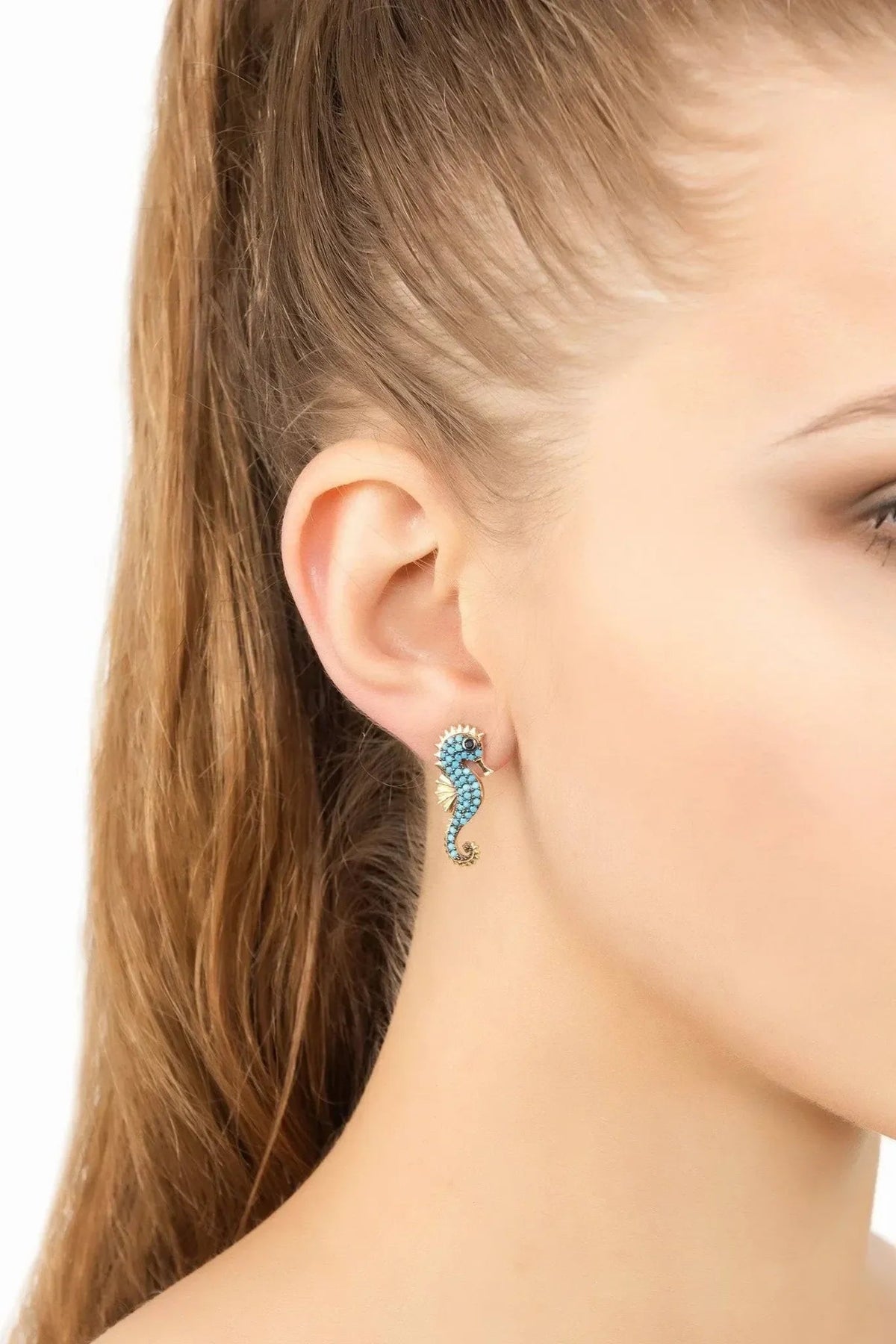 Seahorse Turquoise Earrings Gold