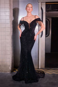 Off The Shoulder Sequin Gown-0