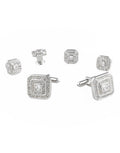 Square CZ with Silver Trim Studs and Cufflinks Set-0