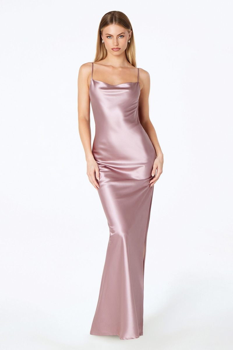 Mermaid dress with spaghetti straps, U-shaped back, leg opening-0
