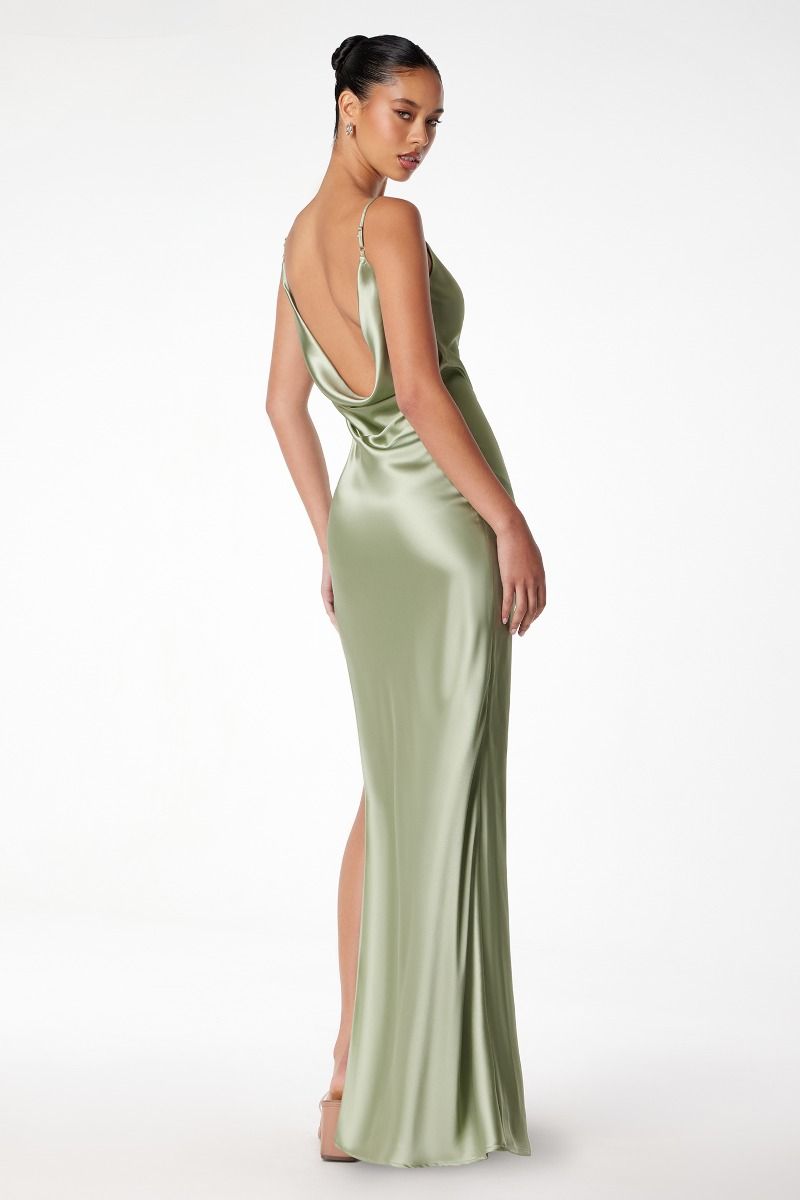 Mermaid dress with spaghetti straps, U-shaped back, leg opening-3