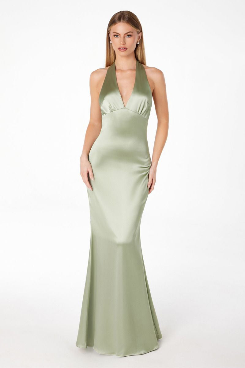 Halter V-neck mermaid dress-0