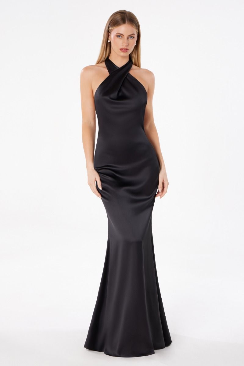 High halter v-neck mermaid dress-3