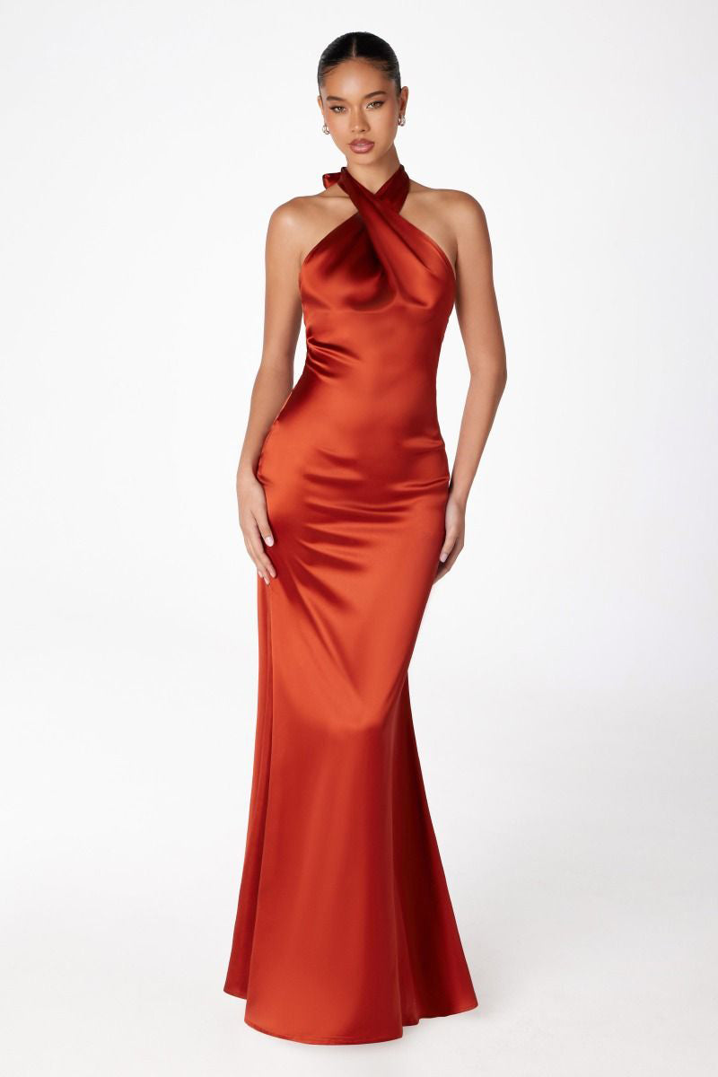 High halter v-neck mermaid dress-0