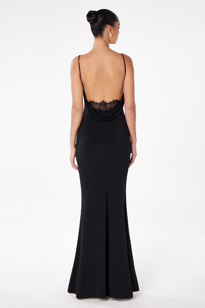 Minimalist Open Back Lace Detail Fitted ITY Evening Gown with Spaghetti Straps-2