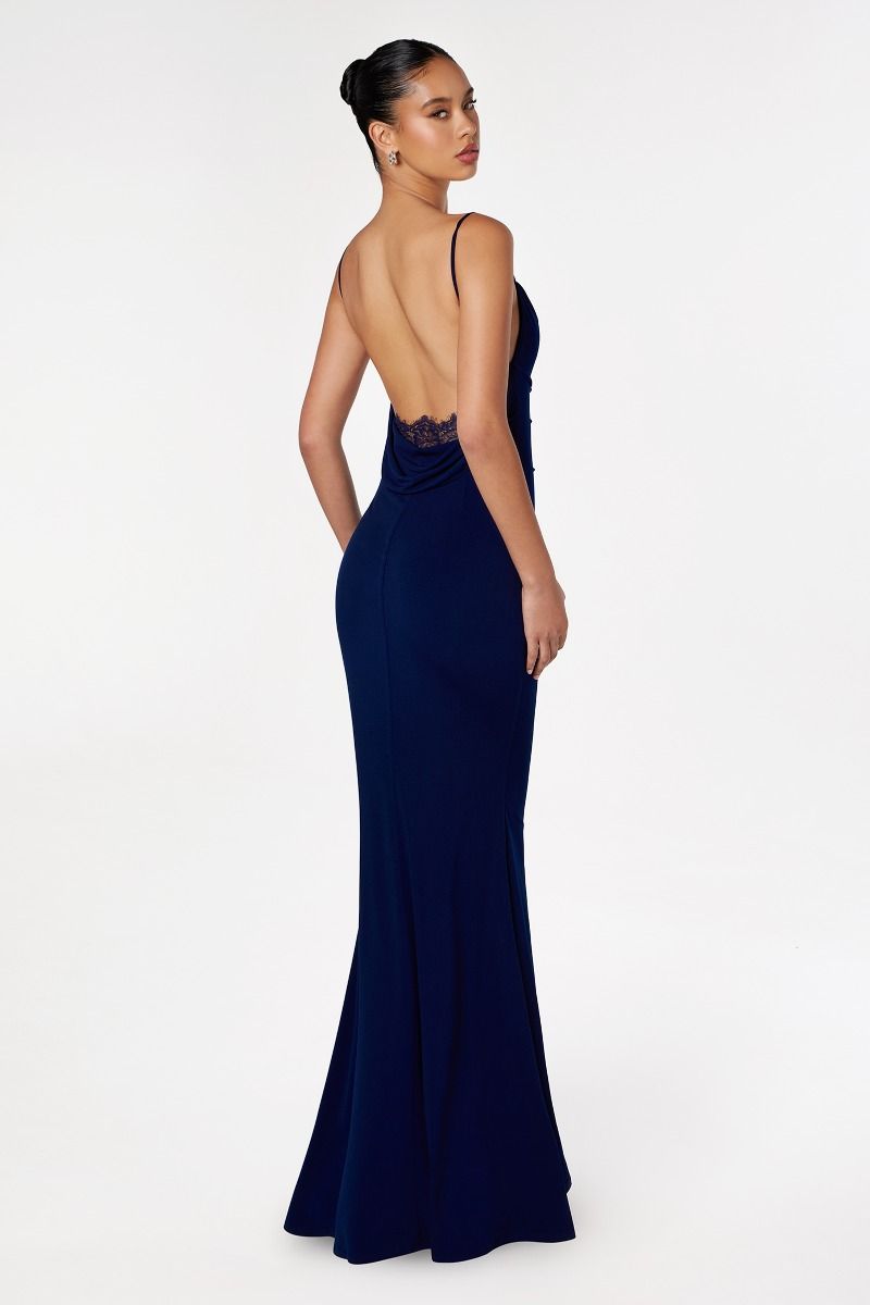 U-back mermaid dress with lace and spaghetti straps-6