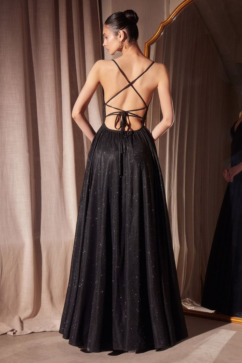 A-line dress with deep V-neck and spaghetti straps-2