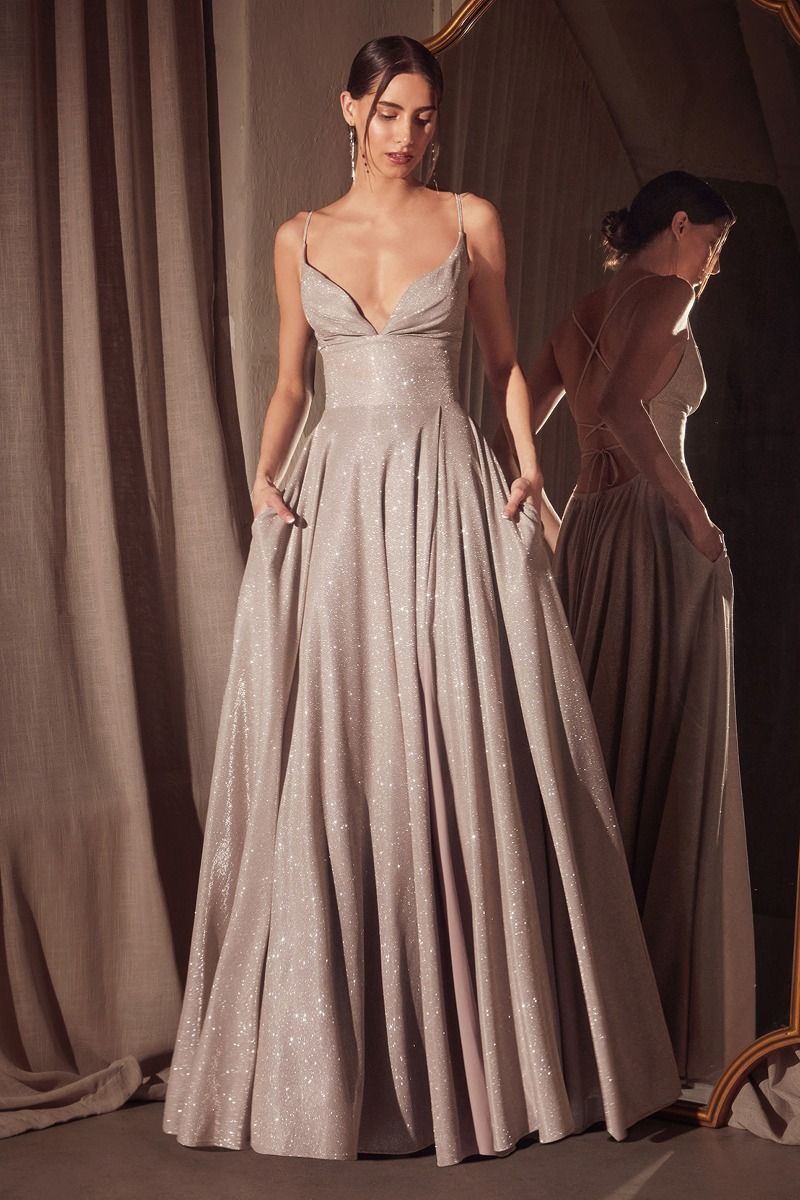 A-line dress with deep V-neck and spaghetti straps-6