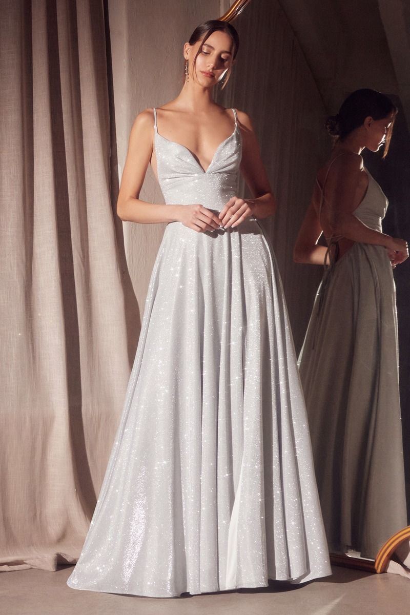 A-line dress with deep V-neck and spaghetti straps-9