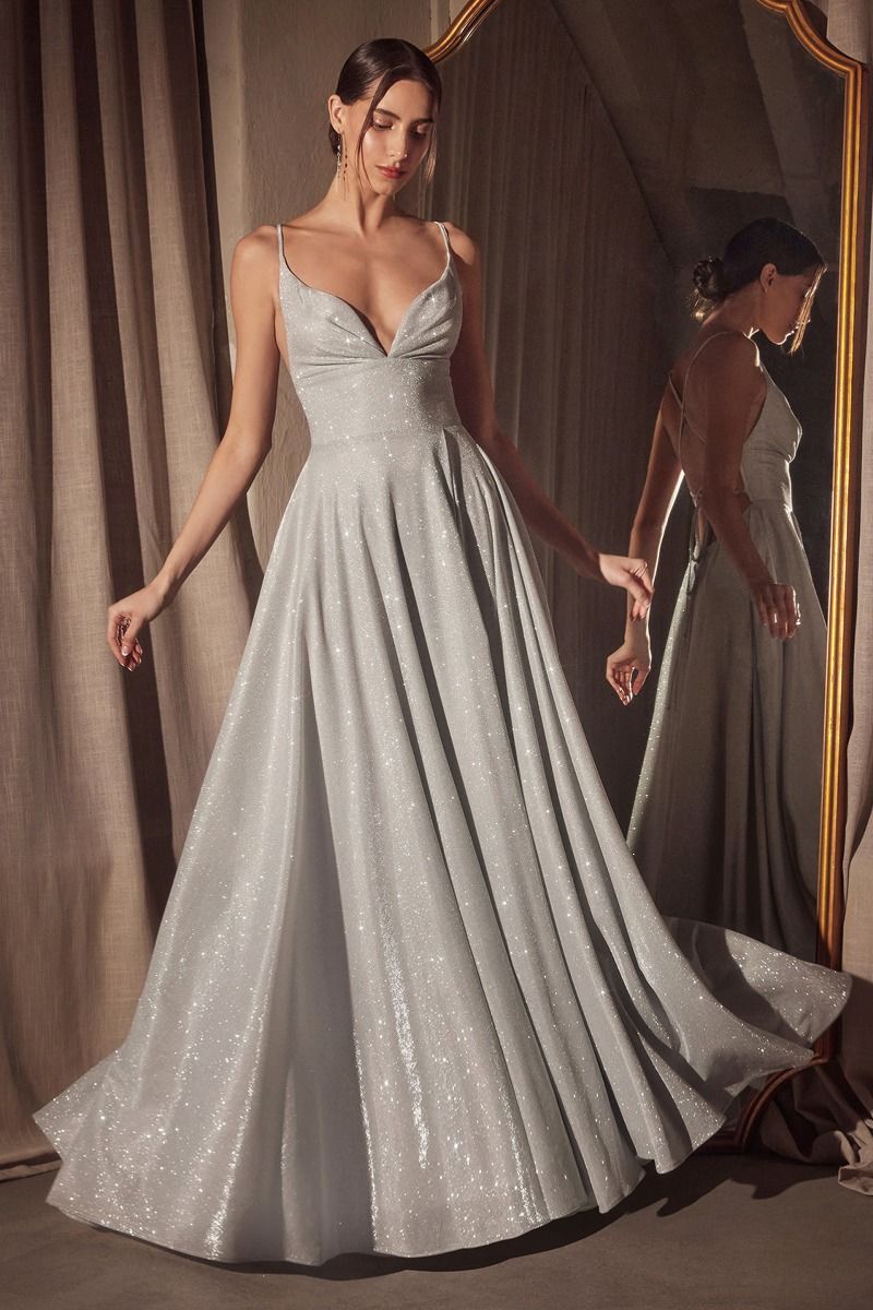 A-line dress with deep V-neck and spaghetti straps-8