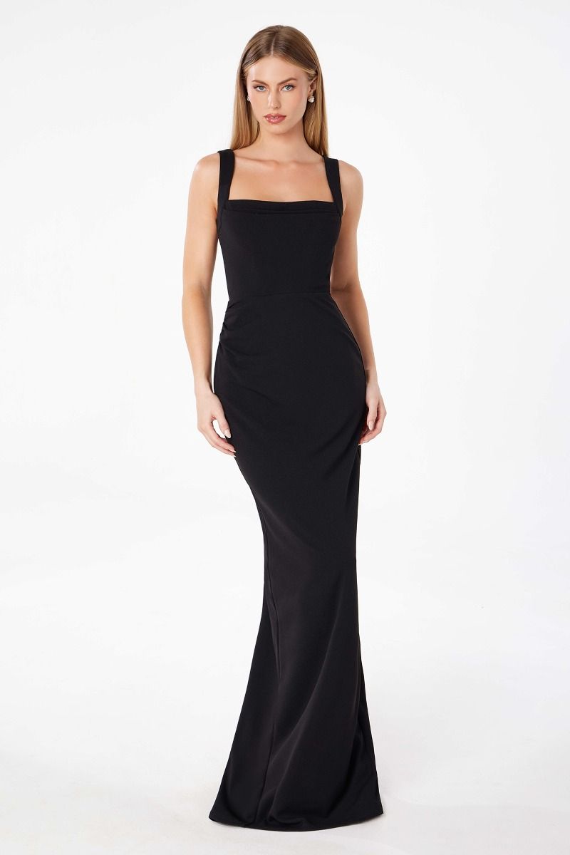 Mermaid dress with square neckline, straps and square back-0