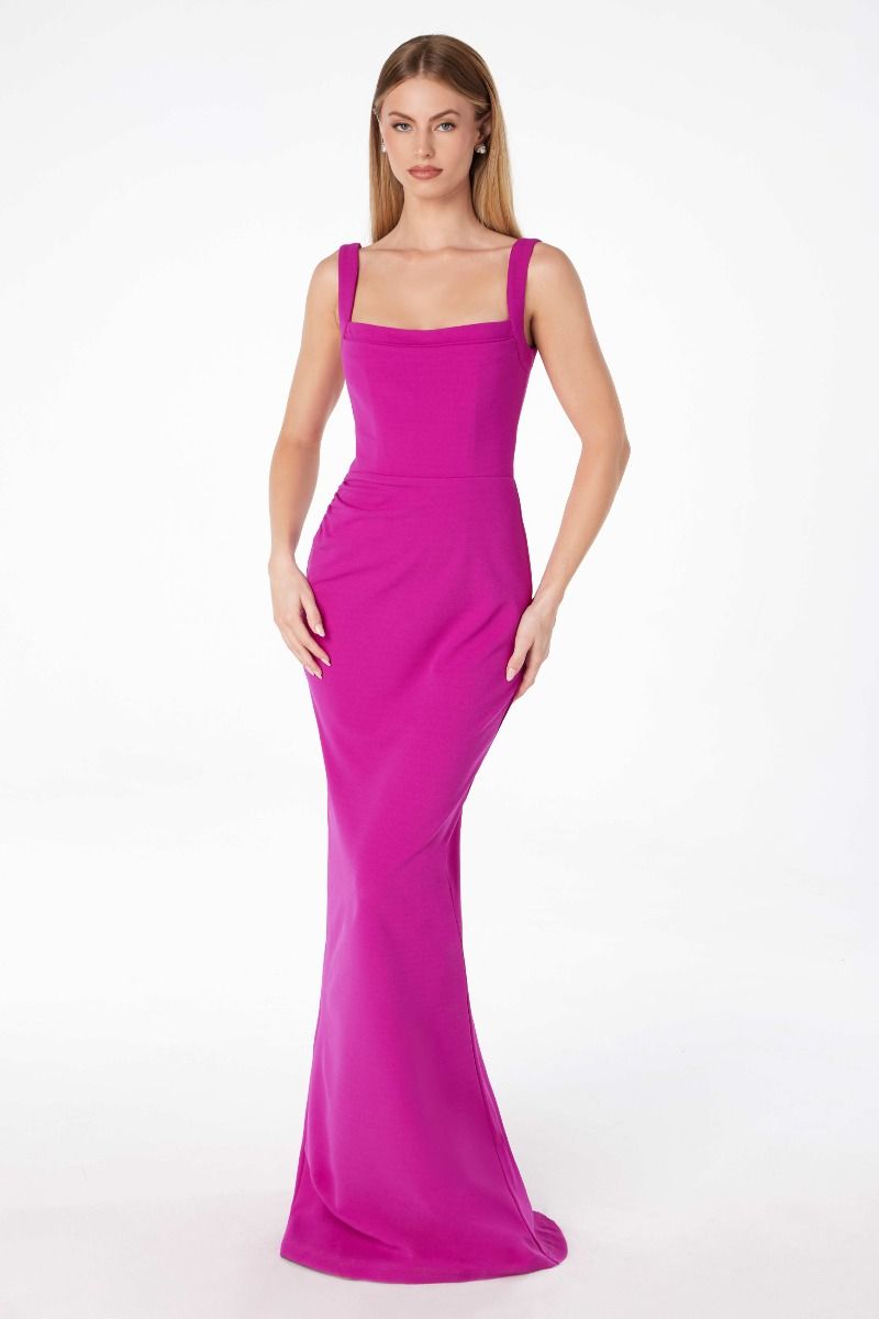 Mermaid dress with square neckline, straps and square back-5