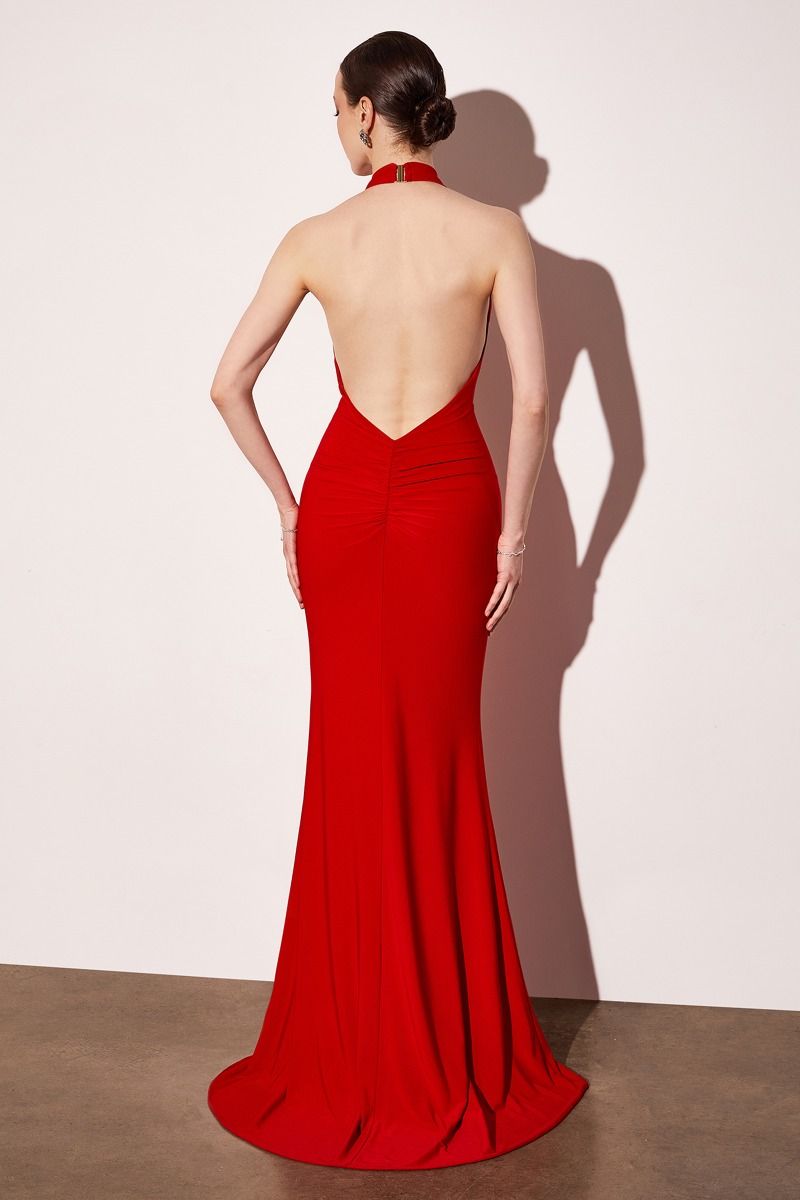 Halter V-neck mermaid dress-5