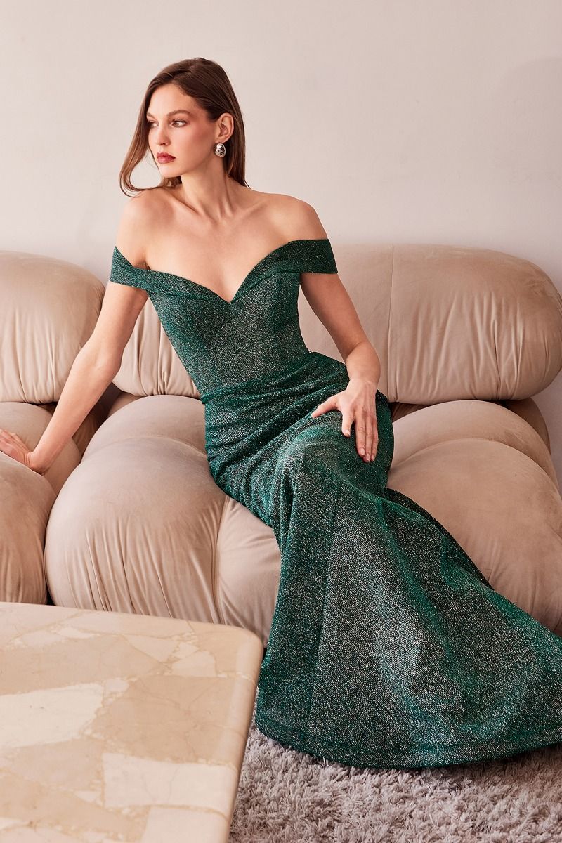 Sparkly Mermaid Dress With Sweetheart Neckline And Off-The-Shoulders-1