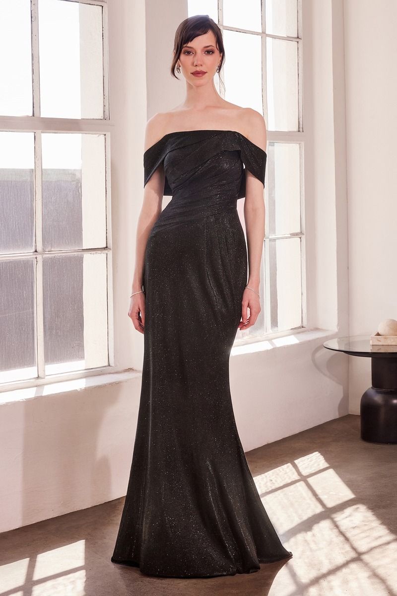 Straight Neckline Off-The-Shoulder Shiny Bodycon Dress-3