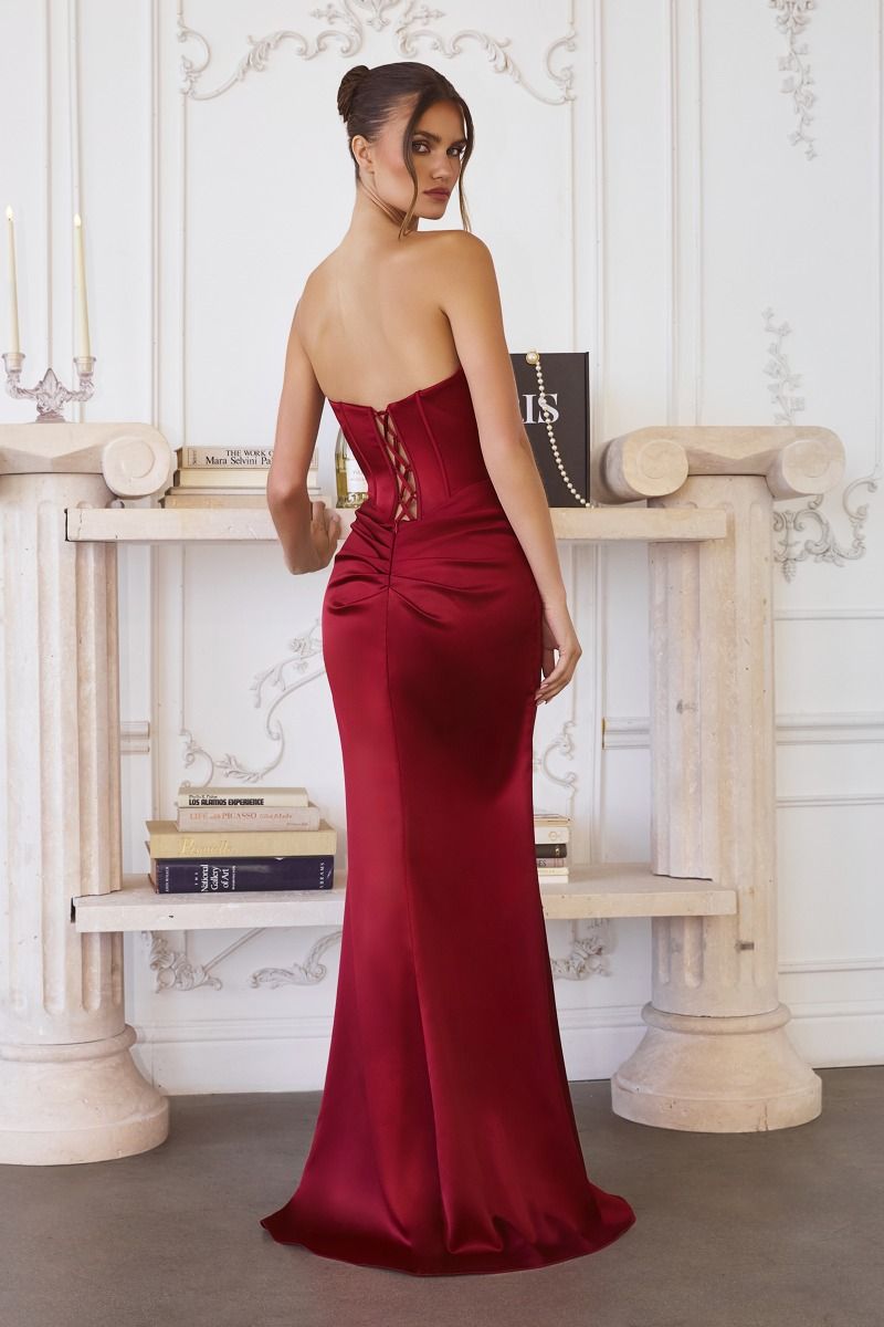 Fitted Satin Bustier Draped Gown-1