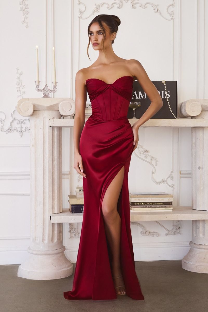 Fitted Satin Bustier Draped Gown-1