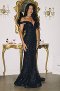 Off The Shoulder Sequin Gown-0