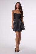 Chic Draped Neck Satin Mini Dress | Lace-Up Back Fit & Flare Party & Homecoming Dress-4