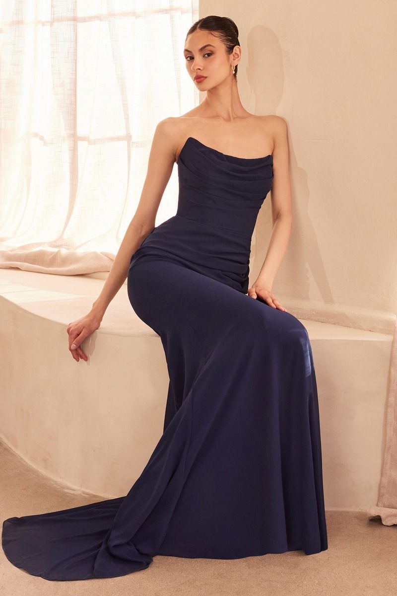 Strapless Scoop Neckline Bodycon Dress With A Beautifully Gathered Bodice And Hip Line-1