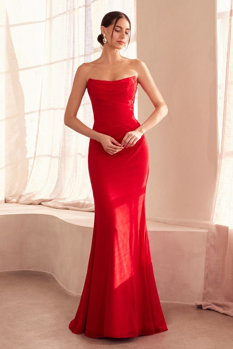 Strapless Scoop Neckline Bodycon Dress With A Beautifully Gathered Bodice And Hip Line-2