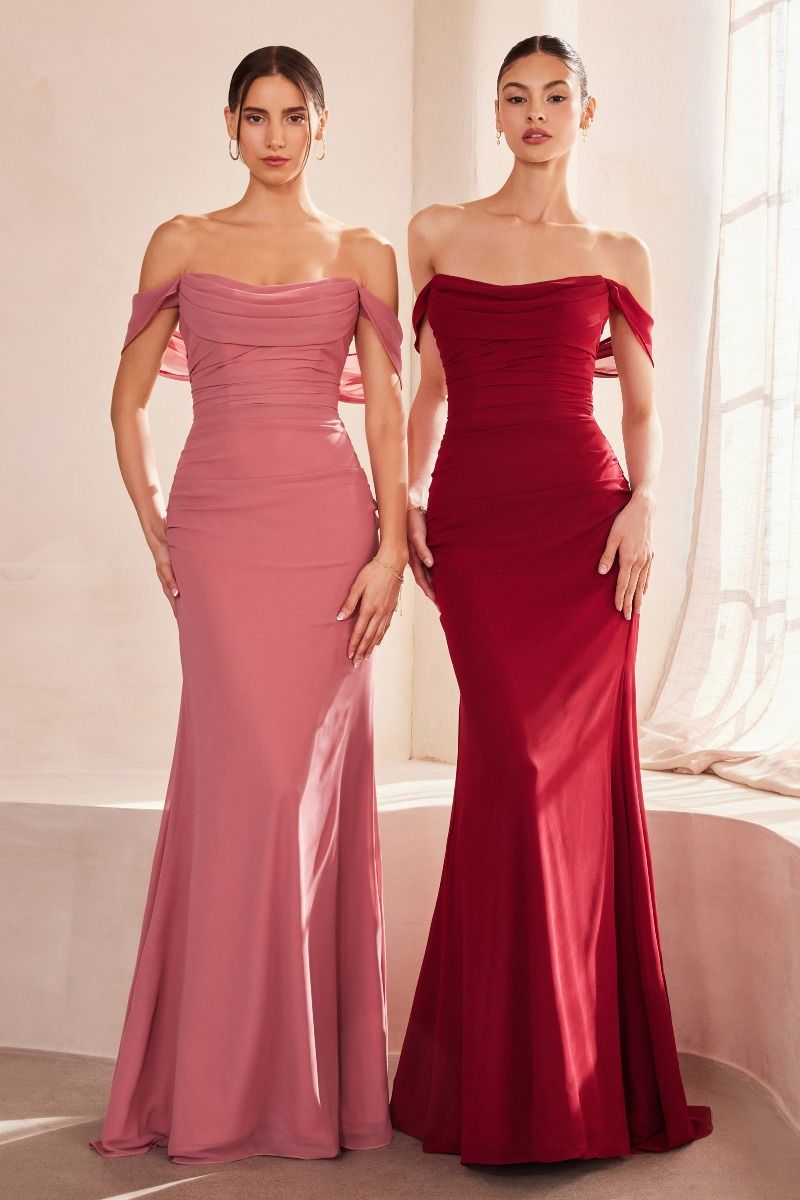 Off The Shoulder Round Neck Chiffon Fitted Dress-0