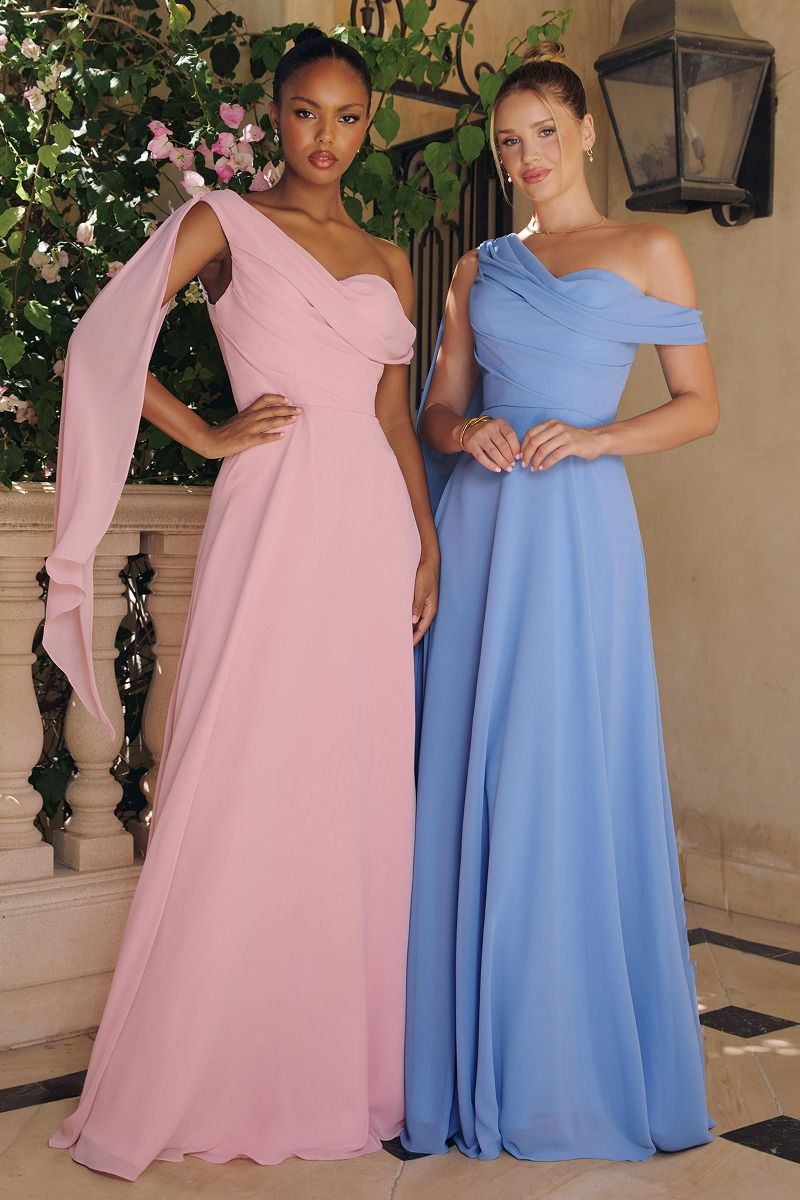 One Shoulder Chiffon Corset Gown-5