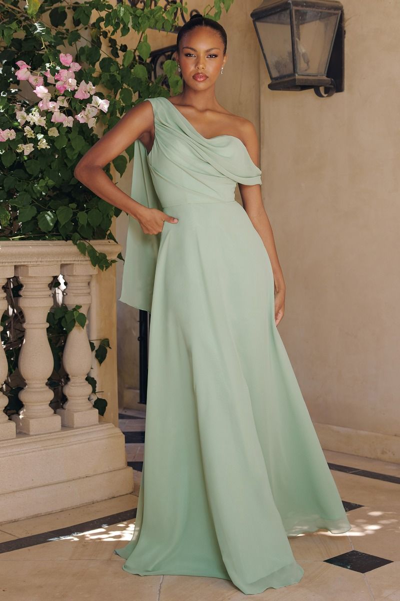 One Shoulder Chiffon Corset Gown-5