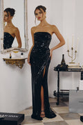 Strapless Neckline Sequin Fabric-0