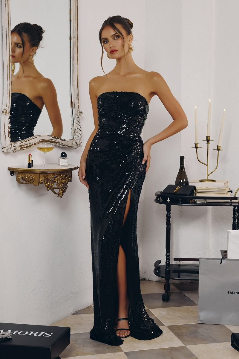 Strapless Neckline Sequin Fabric-2
