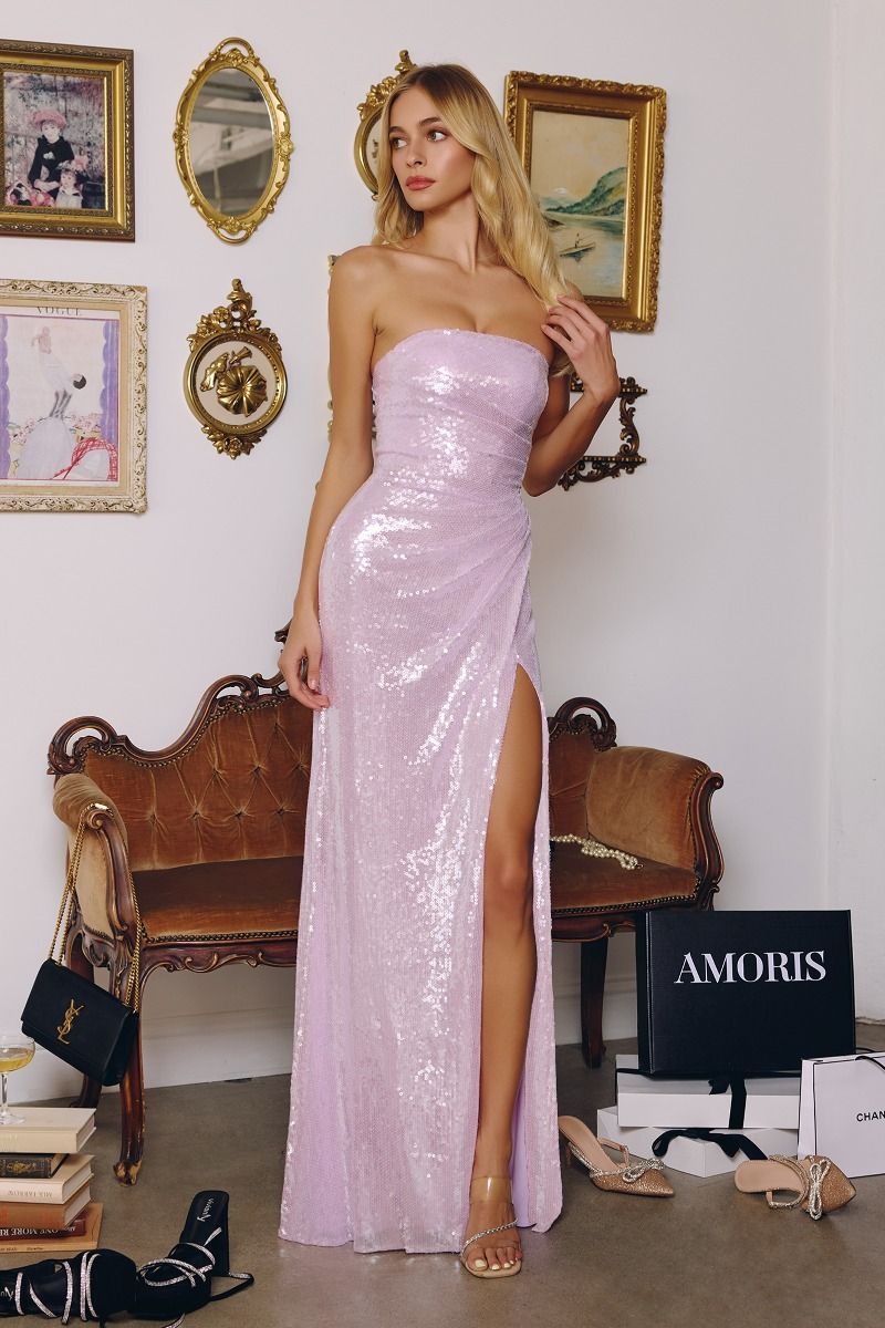 Strapless Neckline Sequin Fabric-4