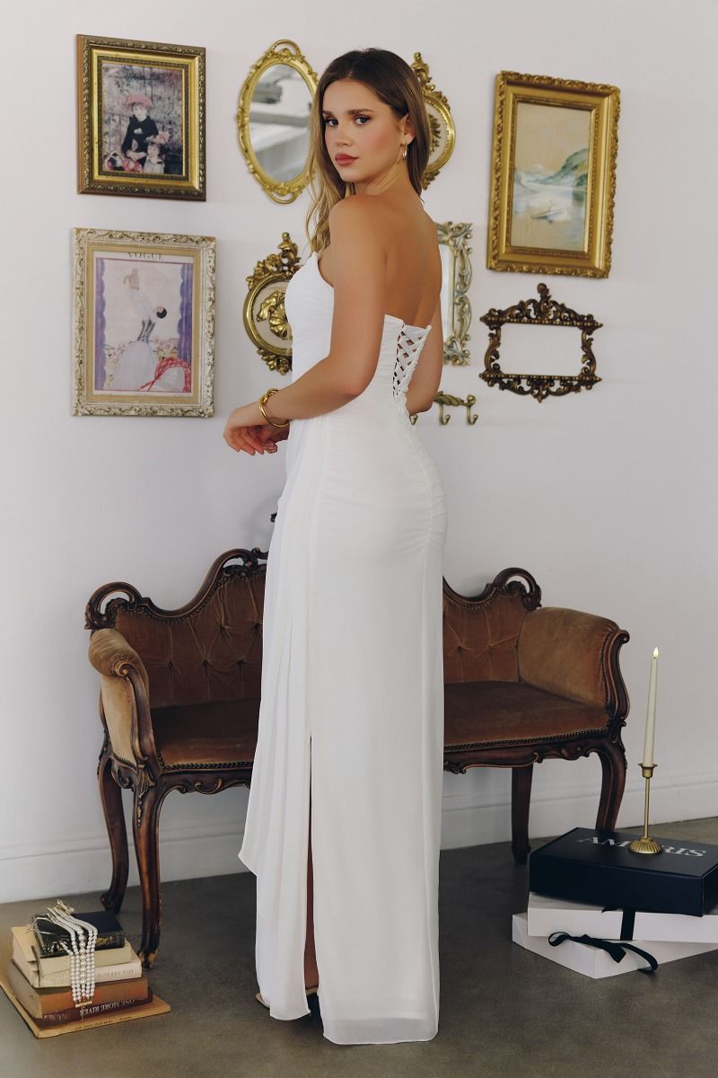 Strapless Chiffon Gown Bridal is, Sculpted Bodice and Draped Silhouette-1