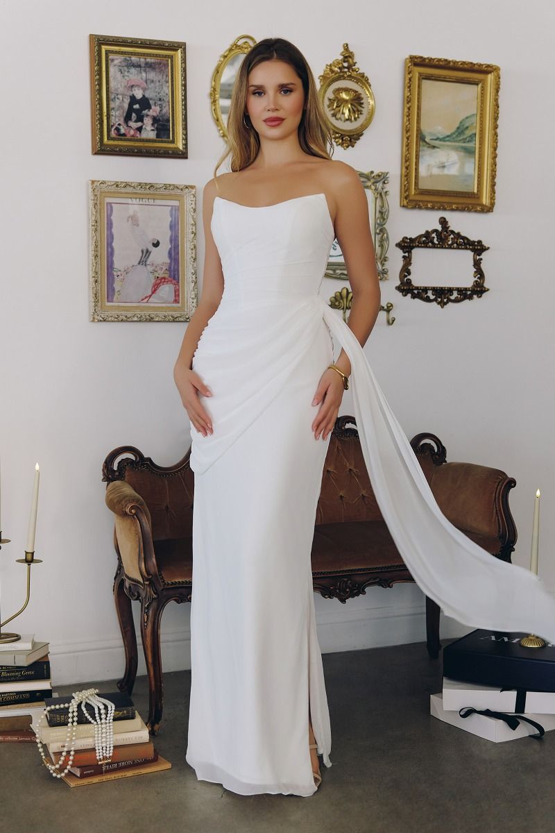 Strapless Chiffon Gown Bridal is, Sculpted Bodice and Draped Silhouette-0