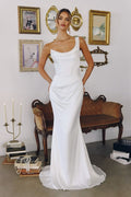 One-Shoulder Stretch Satin Gown Bridal Blends Sculpted, Draping-0