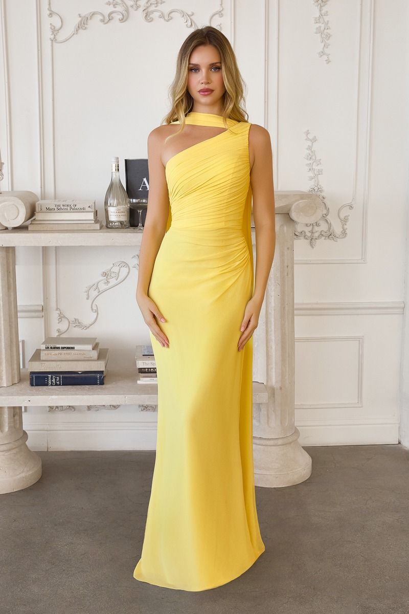 One-shoulder Neckline Draped Chiffon-3