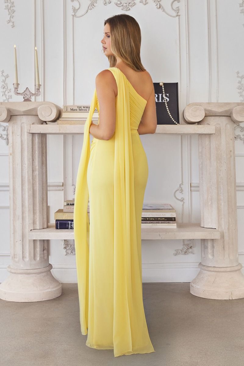One-shoulder Neckline Draped Chiffon-6