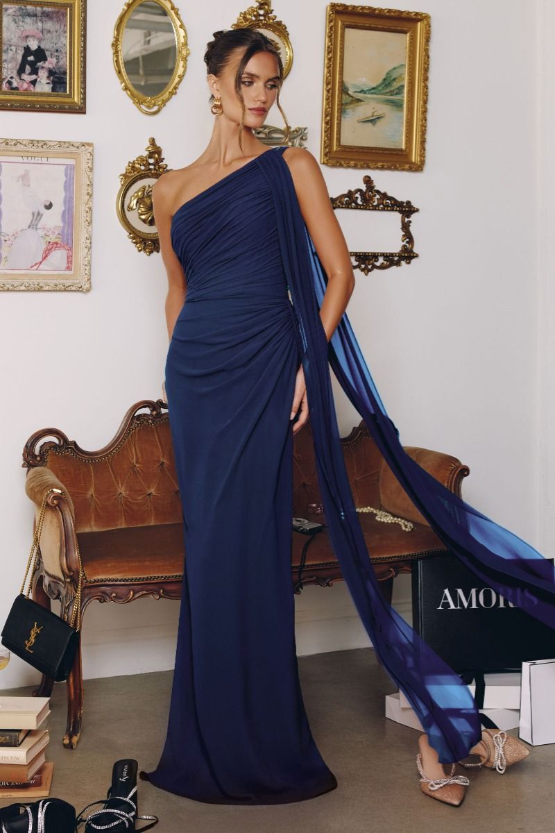 One-shoulder Neckline Draped Chiffon-4