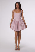 Shimmering Square Neck Fit & Flare Mini Dress | Corset Back Homecoming Party Cocktail-5