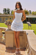 Romantic Lace & Chiffon Tiered Ruffle Mini Dress | Corset Back | Homecoming Party-6