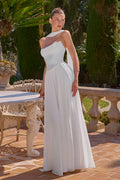 Elegant A-Line Chiffon & Satin Gown - Draped Bust, Neck Scarf & Corset Back-1