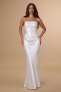 Radiant Sequin Bodice Strapless Satin Fitted Gown | Elegant Formal Evening Dress With Corset Back-5