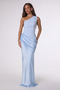 Sleek One-Shoulder Draped Satin Gown | Asymmetrical Formal Evening Dress-5
