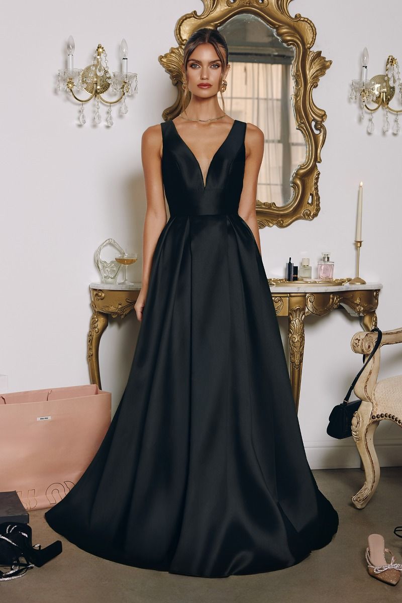 A-line dress with deep V-neck-0