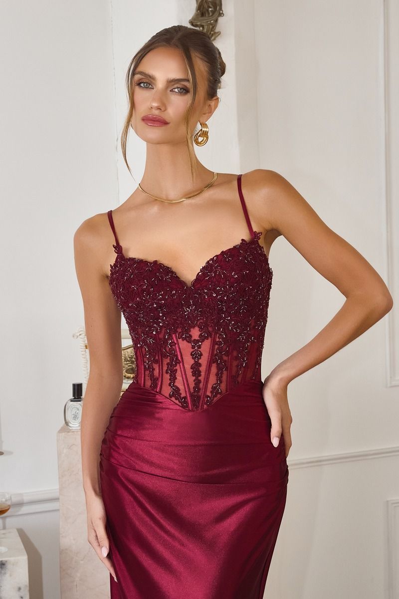 Embellished sheer corset bodice, lace-up back & delicate straps-2