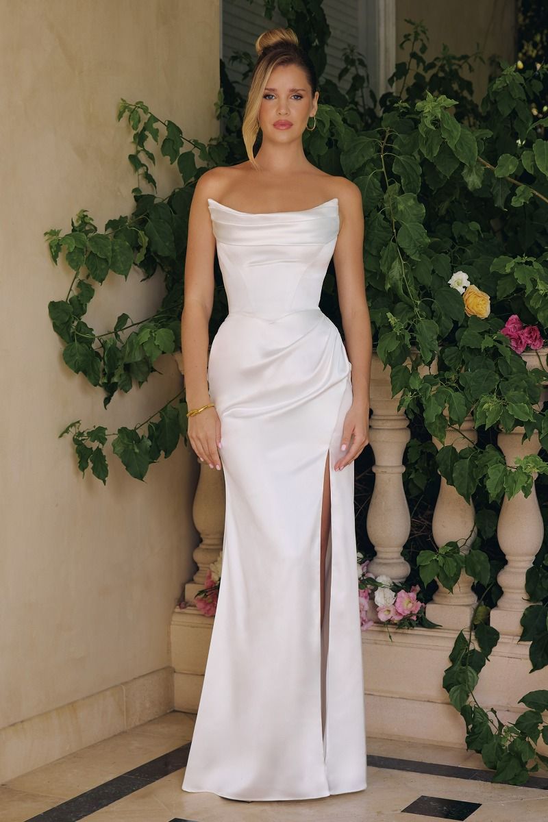 Stretch Satin Gown Bridal, Softly Draped Neckline and a Sculpted Bodice-2